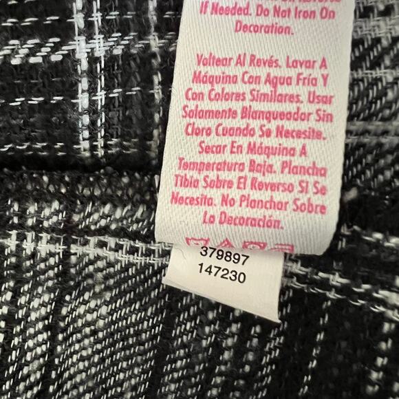 Justice Girls Black White Flower Print Flannel Top XL‎ Plus - Picture 6 of 8